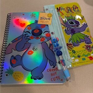 Stitch Holographic Notebook & Pencil Pouch Pen Set - Blue